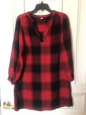 OLD NAVY Shirt Tunic Dress V-neck Cotton Size S Pockets Red Black Plaid Comfy