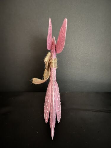 Metal Pink Bunny Figurine Decor Spring Easter Garden - Picture 4 of 9