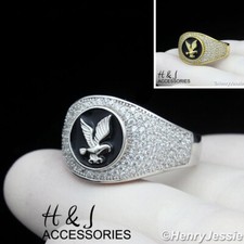 Men 925 Sterling Silver Icy Bling Cz Gold Platedsilver 3d Eagle Ringr197
