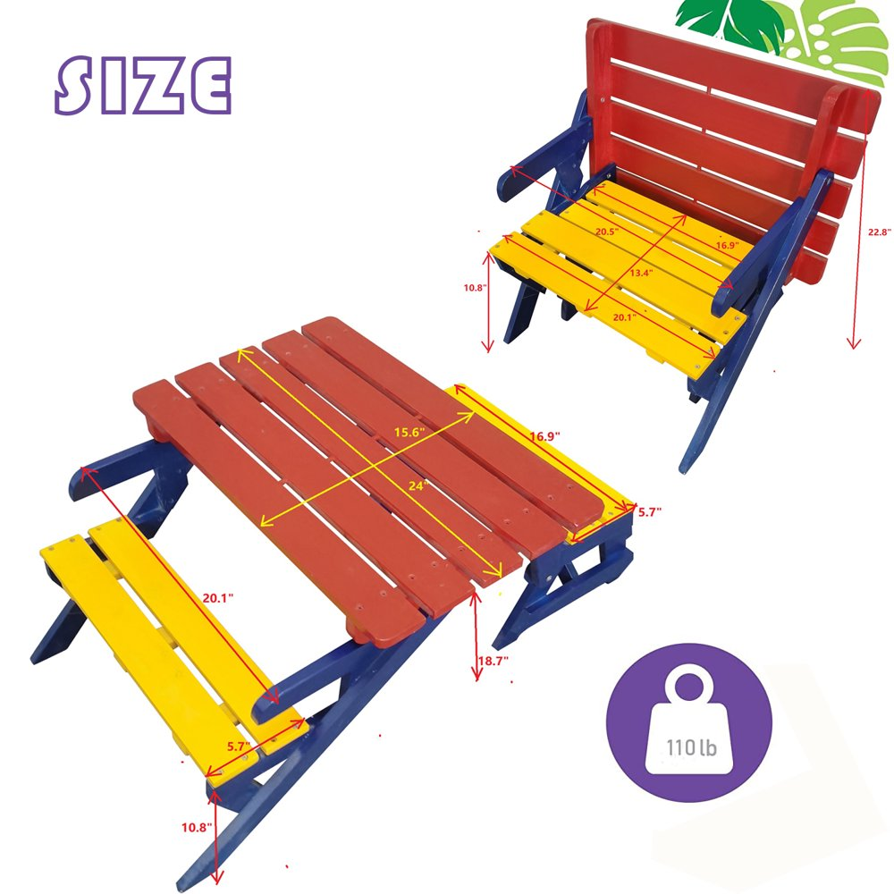 Kids Outdoor Picnic Table Set with Bench, 2 in 1 Colorful Toddler