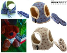 Ambaby Pet Accessories Adjustable Beige Blue Floral Harness For Small Dogs Cats