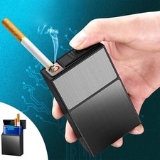 Cigarette Case Tobacco Box w/Windproof Electric Lighter USB Rechargeable