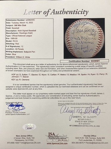 300 Win Club Signed Baseball WDW Tom Seaver G Maddux R Clemens Auto +9 Sigs JSA - Picture 9 of 10