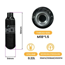 TUXING Pcp Air Tank 4500Psi 0.22L 13Cu in 220cc Carbon Fiber HPA Tank for Rifle