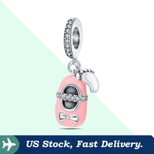 KUNSIR 925 Sterling Silver Charm For Bracelet Baby Shoe Pendant Bead Charm DIY