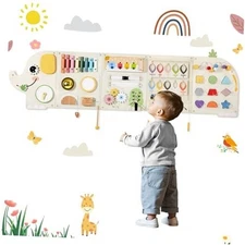 Elephant Activity Wall Busy Board Panels,Wooden Montessori Learning Activity 
