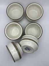 REGO Set Of Six (6) Vintage Small Pottery Cream/Brown Speck Bowls 643-24, 3.5”