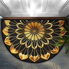 Half Round Door Mat Mandala Flower Vintage Non Slip Absorbent Semi Circle Are...