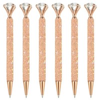 FüR Glitzer Kugelschreiber, 6 Stk Kristall Diamant Dreh Metallstift, RoséGold
