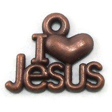 10pcs Jesus Charms Antique Copper Tone I Love Jesus Charms