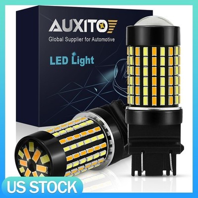 2PCS 3156 3157 Amber & White LED Switchback Turn Signal Parking Light Bulbs