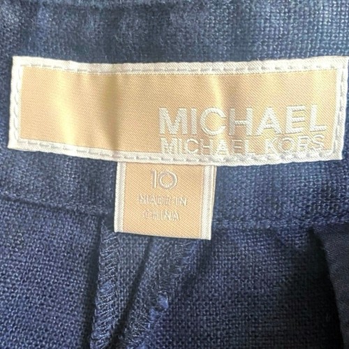 MICHAEL KORS 100% Linen High Rise Pleated Shorts SZ 10 Navy Nautical Boho Beachy - Picture 5 of 6