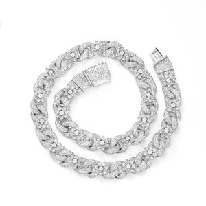 Authentic Hip Hop Two-Tone Gold Plated Fully Inlaid Zircon Infinity Flower Cuban Chain A++
