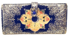 VINTAGE WINKLEMAN'S ITALIAN BLUE LEATHER BILL WALLET GOLD DETAILS MADE IN ITALY