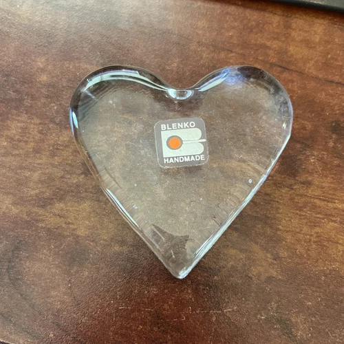 Blenko Clear Glass Heart Paperweight w/ Original Sticker