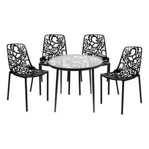 LeisureMod Devon 5-Piece Aluminum Dining Set with Table and 4 Chairs Black