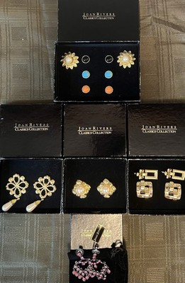 Joan Rivers Earrings Lot 6 Pairs Classics Collection Gold Tone NIB Boxed