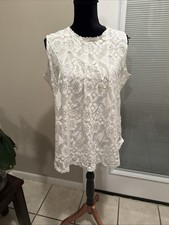 Women  s White Lace Overlay Sleeveless Blouse No Tags But XL Is The Assumed Size