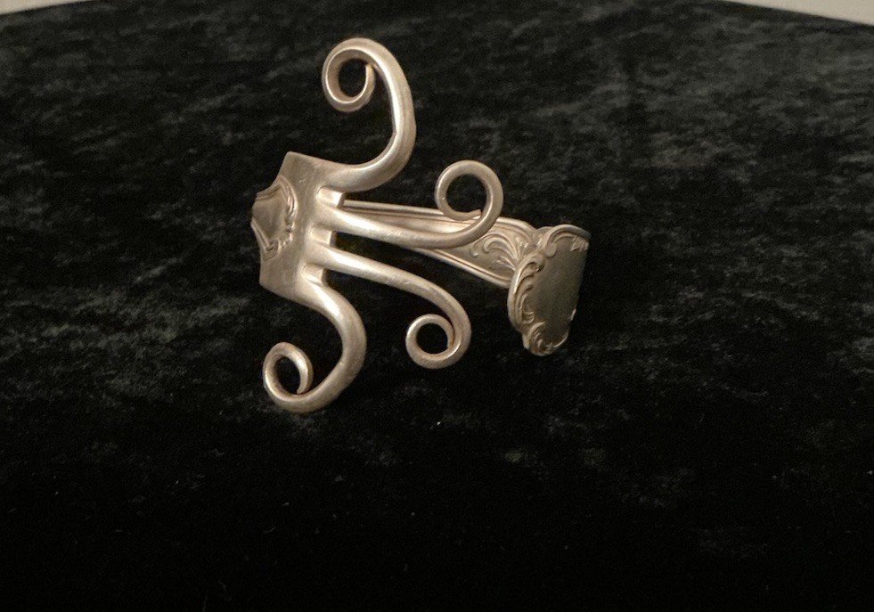 Vintage Artisan Solid Sterling Silver Floral Fork… - image 12