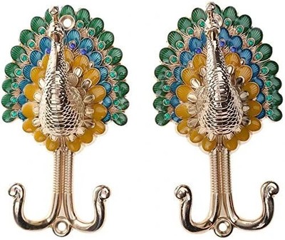 2pcs Peacock Metal Double Hanger Hook Double Head Wall-Mounted Coat Towel Han...