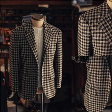 Men Houndstooth Checkered Blazer Business Leisure Party Prom Tuxedo Casual Suit