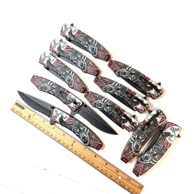 Wholesale 12 Pocket Knives with  Wolf on Handle 8.5   gift tool