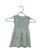 Vaty Y Punto Vintage 70s Baby Girl Knit Dress Hand Embroidered Flowers Lace Trim