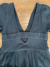 MADEWELL Lightspun V-Neck Summer Midi Dress Double Gauze in Black Size XS Beach