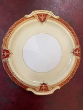 Graceland Noritake Serving Plate Maroon Border Gold Scrolls Scalloped 10.5”