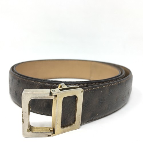 Vintage Christian Dior Logo Dress Belt Mens Size 34 Brown Ostrich Embossed