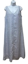 Talbots Blue White Striped Nautical Beach Linen Lined Midi Dress Size 8 NEW