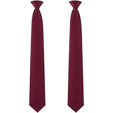 2 Pieces Men's Clip on Ties 20 Inches Solid Color Clip on Ties Pre Burgundy