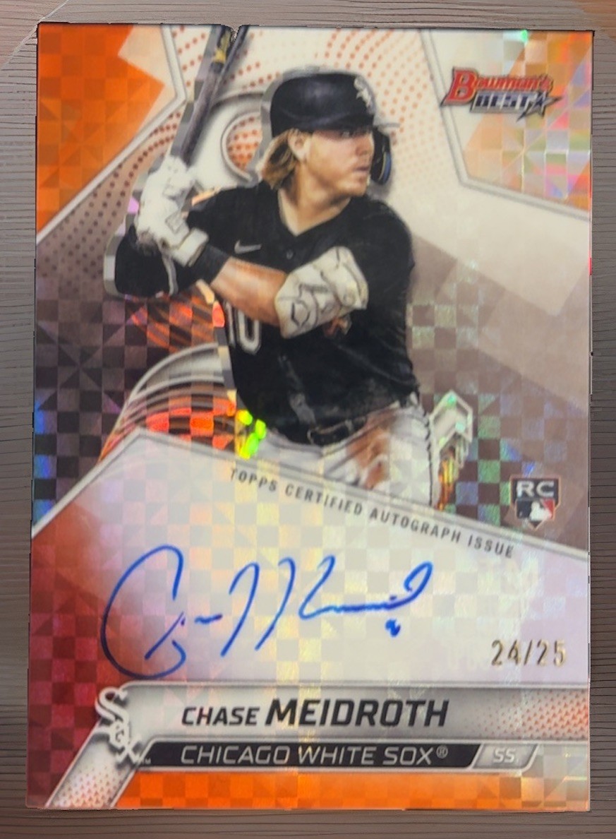 2025 Bowman’s Best Chase Meidroth Orange X-Fractor Auto /25 Chicago White Sox