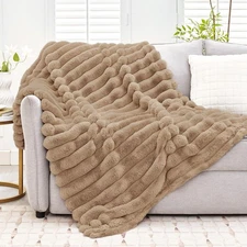 Faux Fur Throw Blanket for Couch,Cozy Soft Plush Thick Striped Luxury Blanket...