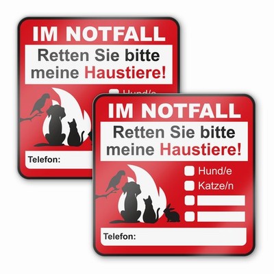 Hinweis-Aufkleber Set Haustier-Rettung I 2er Set I 8 x 8 cm I zum Ausfüllen