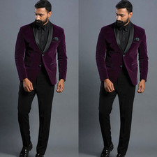 Purple Men's Velvet Suit for Prom Evening Banquet Shwal Lapel Tuxedo Jacket