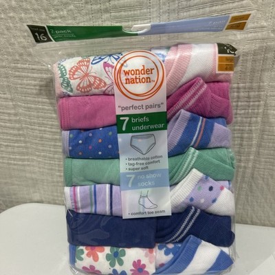 Wonder nation Girls Brief 16/Socks Set 7 Pairs Briefs /7 Pair No Show Show 4-10