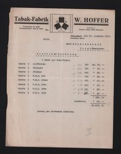 DÜSSELDORF, Rechnung 1921, Tabak-Fabrik W. Hoffer