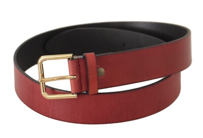 DOLCE & GABBANA Belt Red Leather Gold Logo Engraved Metal  display picture 1
