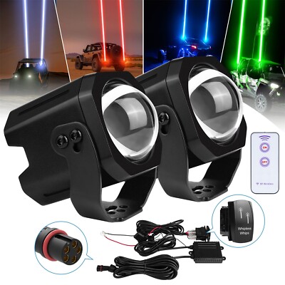 Pair Whipless Laser RGB LED Whip Light Antenna Remote For ATV UTV Can Am Polaris