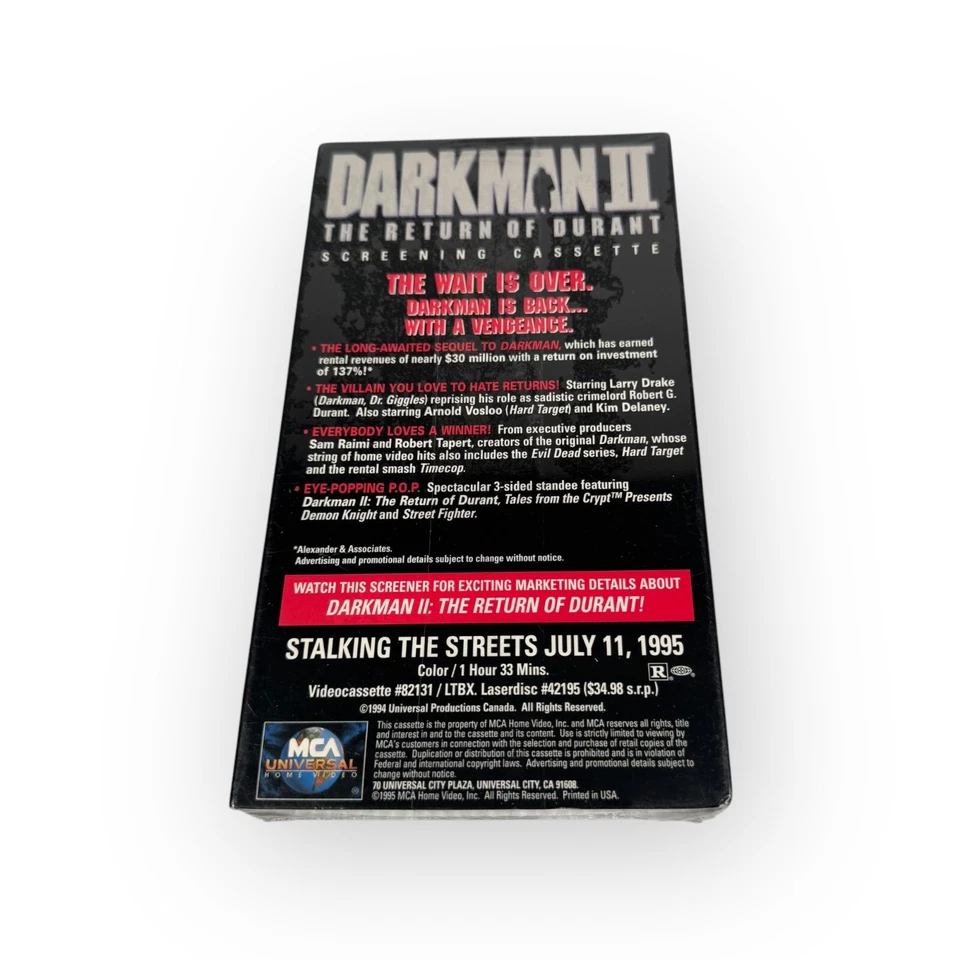Darkman II The Return of Durant 1995 New Sealed Full Length Screening VHS Tape Foto 4 de 4