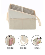 Car Seat Organizer Foldable Multi-Use Storage Box Console with Cup Holder Beige