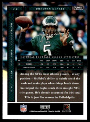2004 Playoff Honors Donovan McNabb Philadelphia Eagles #72 | eBay