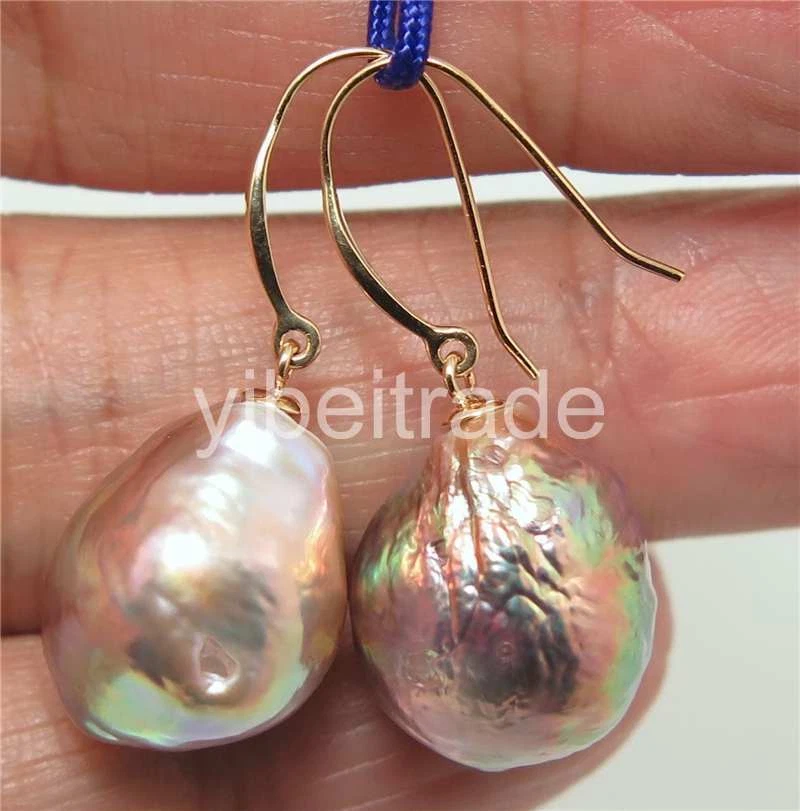 ENORMES PENDIENTES LUMINOSOS KASUMI FW PERLA Y ORO MACIZO 14K de 13-16 mm Foto 2 de 3