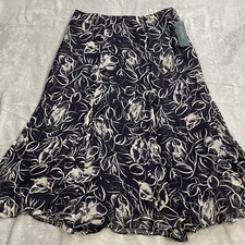 New Lauren Ralph Lauren 100 Silk Skirt 14 Womens Riviera Navy Floral Lined Vtg