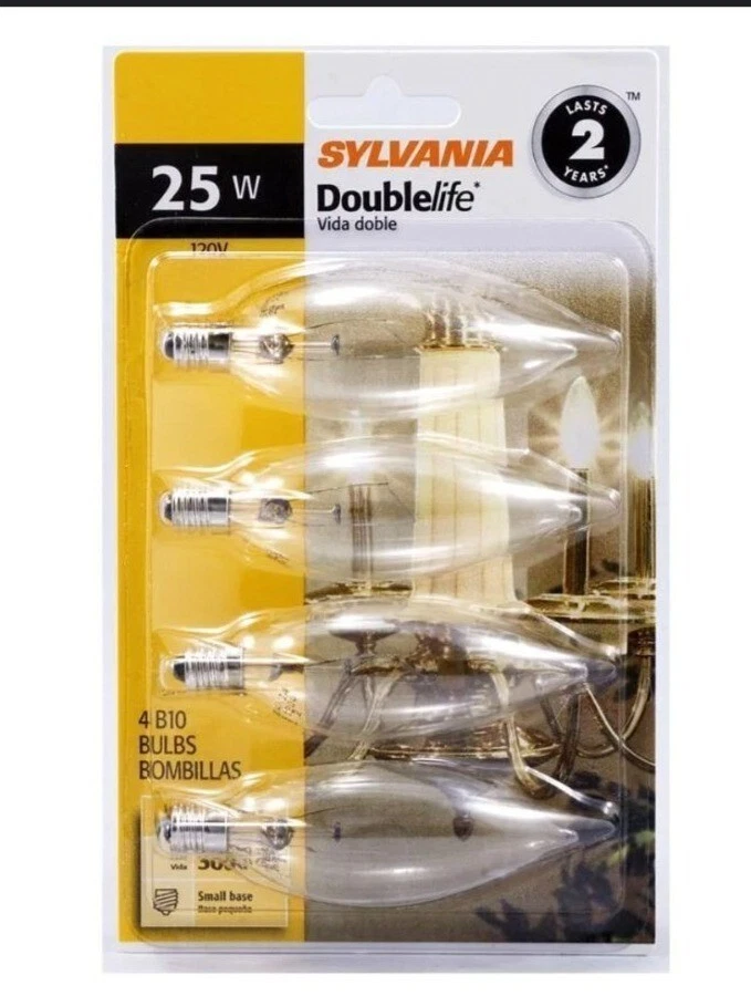 Sylvania 25W Double Life B10 Candelabra Base Light Bulbs Clear 4 Pack - Image 2 of 4