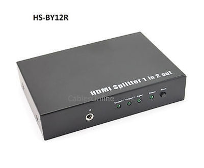 HDMI 2-Way Video Splitter, 1 Image to 2 Monitors/TV's w/ IR Extension, HS-BY12R
