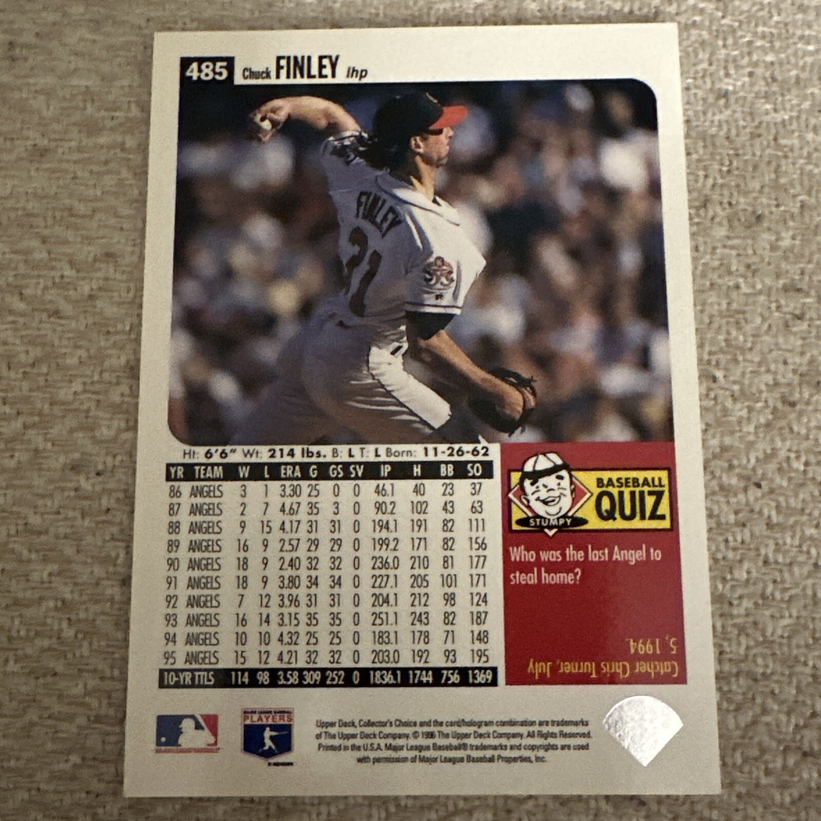 1996 Upper Deck Collector's Choice Chuck Finley Baseball Card 485