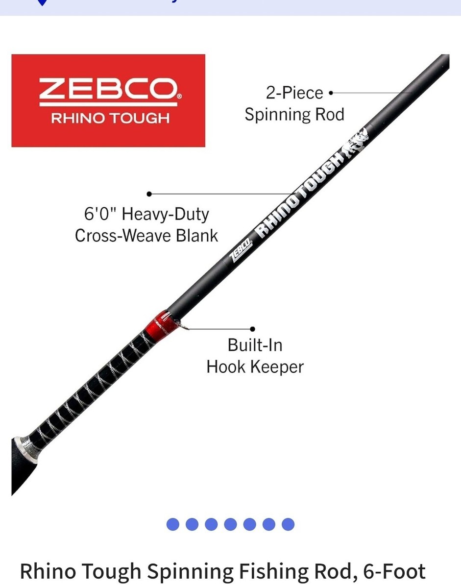 Rhino Tough Spinning Fishing Rod, 6-Foot 2-Piece Heavy-Duty Cross