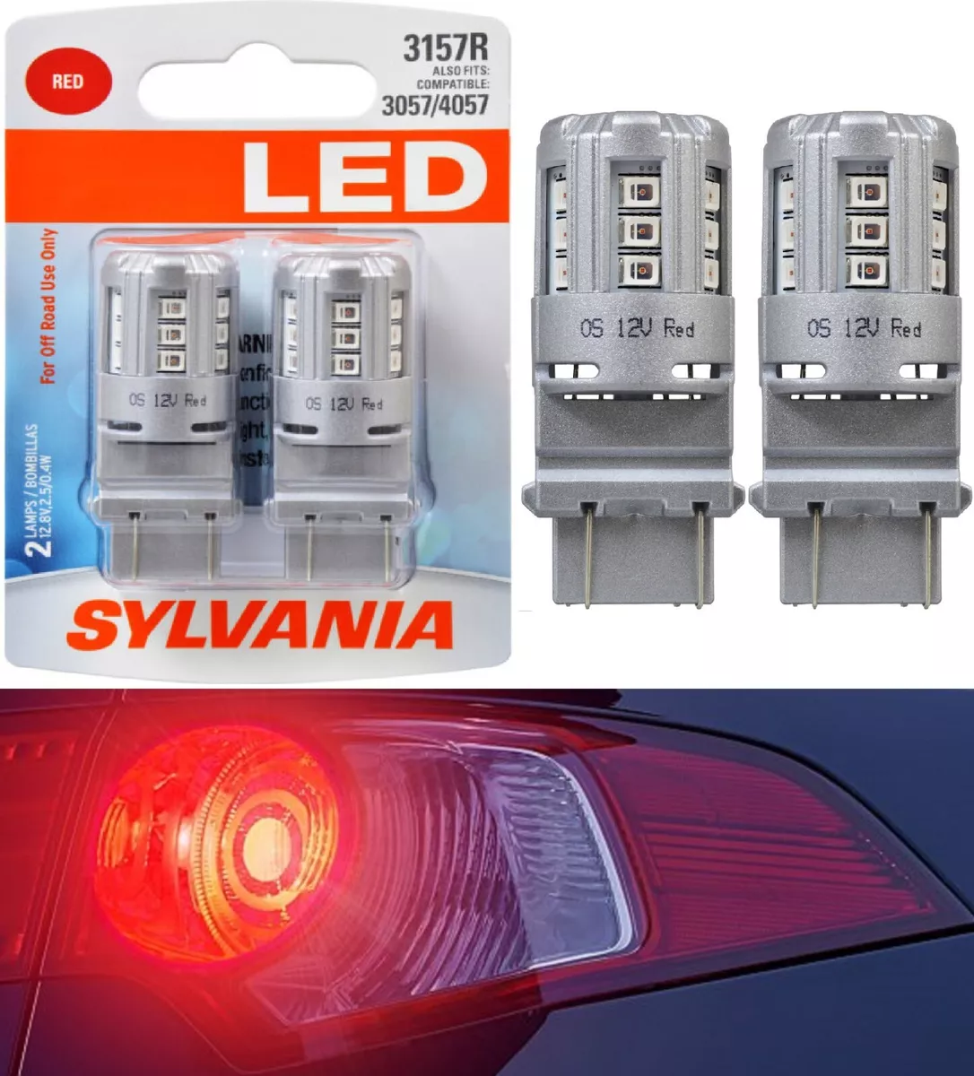 Sylvania LED Light 3157 Red Two Bulbs Brake Stop Tail Replacement